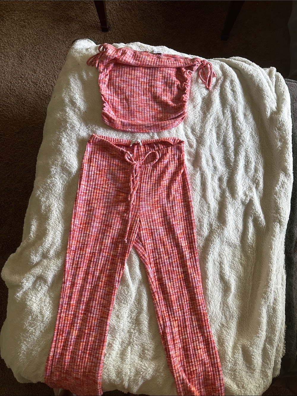 Girls Pink Ribbed Two-Piece comfy Set